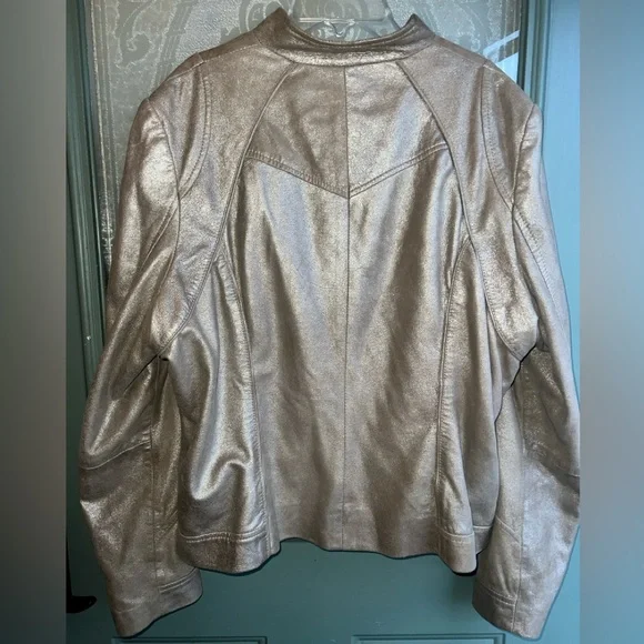 Bernardo Leather Jacket Gold Metallic Shimmer, Moto, Vintage, Retro Women’s M/L - Picture 8 of 13